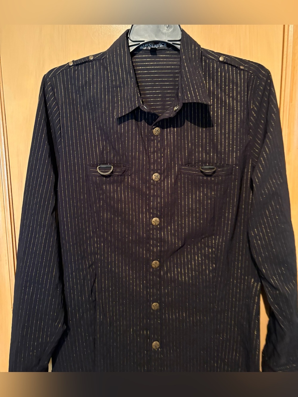 Lip Service Vintage Womens Pinstripe Shirt XL Gangsta Pranksta Goth Punk Y2K